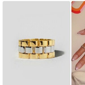 Oomiay Timepiece Ring 18K Gold & Silver Tone – Two Tone Statement Ring